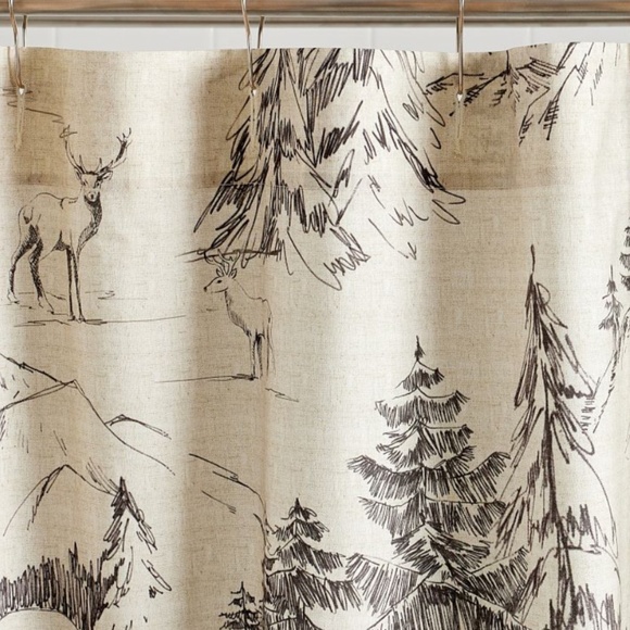 NWT Pottery Barn Rustic Forest Shower Curtain Woodland Cabin Mountain Deer Stag - Picture 4 of 5